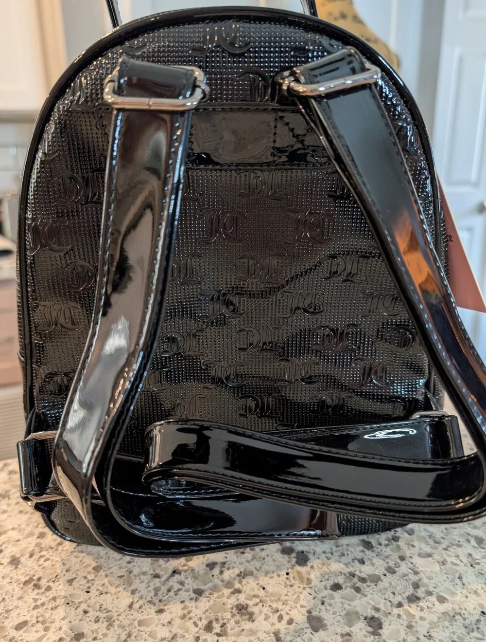 Juicy Couture Mini Patent Black Backpack with Zip Bag